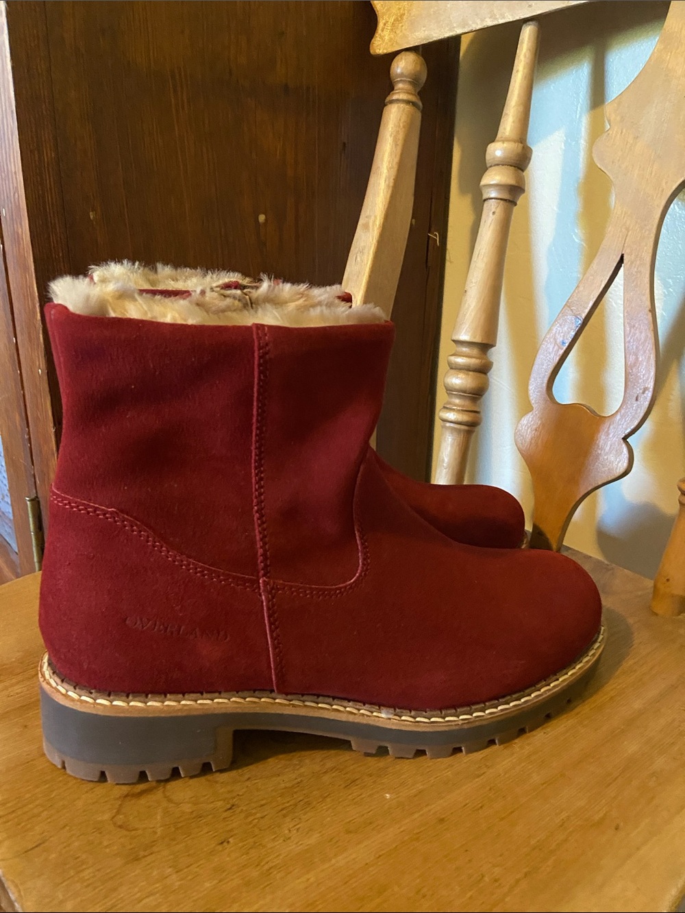 NWOB Overland Calib Suede Sherpa Maroon Booties Boots Size 39 9 - Picture 3 of 11